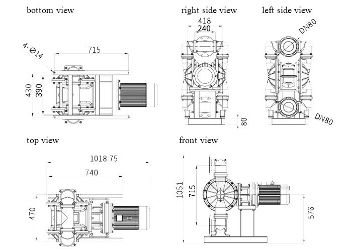 Plastic Electric Diaphragm Sludge Pump 245 LPM Dual Diaphragm Pump PTFE